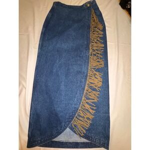 Rocky Mountain Clothing Co Vintage Denim Fringe Wrap Skirt Blue Western Size 5